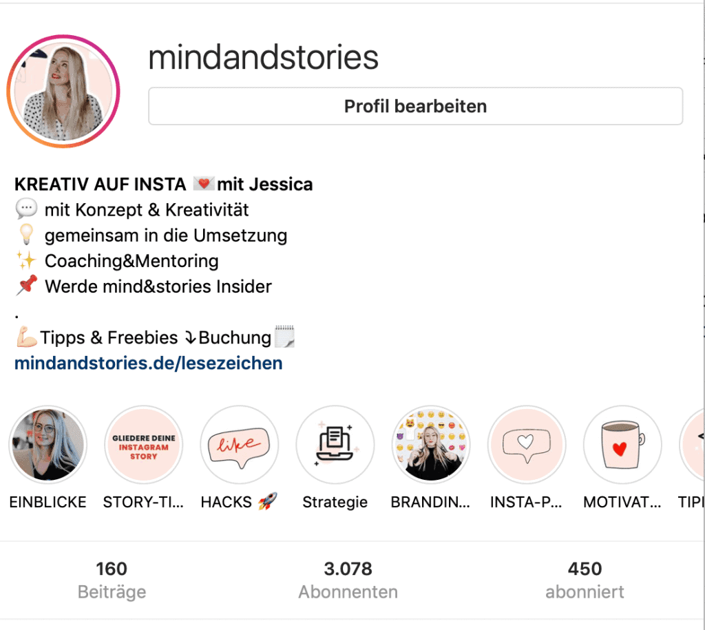 mindandstories – Beispiel für das ideale Profilbild auf Instagram