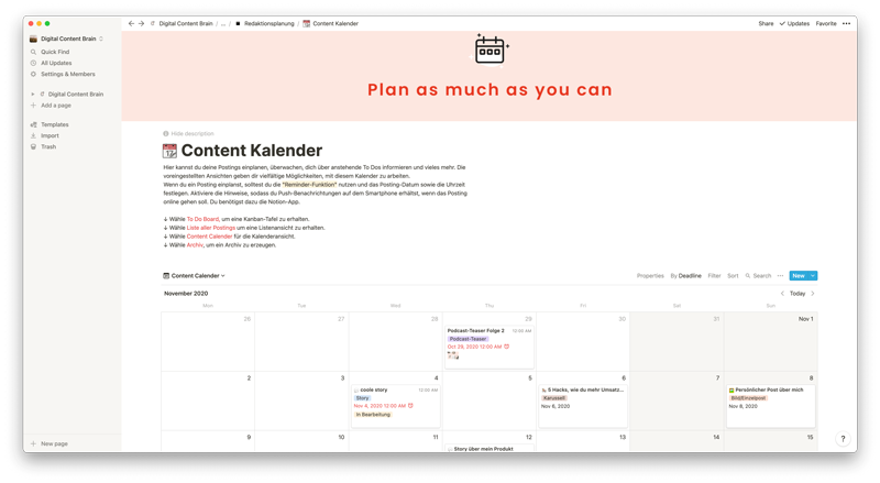 Digital Content Brain Bildschirmfoto Content Kalender